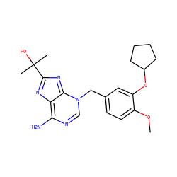 COc1ccc(Cn2cnc(N)c3nc(C(C)(C)O)nc2-3)cc1OC1CCCC1 ZINC000101384540