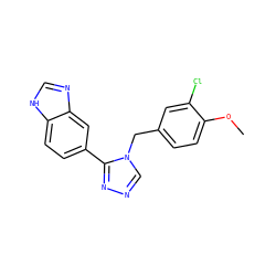 COc1ccc(Cn2cnnc2-c2ccc3[nH]cnc3c2)cc1Cl ZINC000118806477