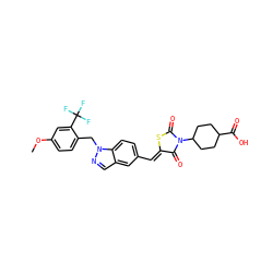 COc1ccc(Cn2ncc3cc(/C=C4\SC(=O)N(C5CCC(C(=O)O)CC5)C4=O)ccc32)c(C(F)(F)F)c1 ZINC000116866655