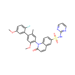 COc1ccc(F)c(-c2cc(OC)c(-n3c(=O)ccc4cc(S(=O)(=O)Nc5ncccn5)ccc43)cc2C)c1 ZINC001772606293