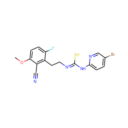 COc1ccc(F)c(CC/N=C(\S)Nc2ccc(Br)cn2)c1C#N ZINC000013759867