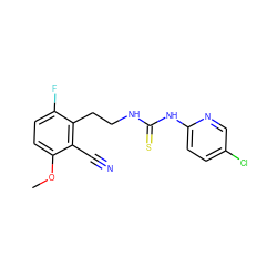 COc1ccc(F)c(CCNC(=S)Nc2ccc(Cl)cn2)c1C#N ZINC000013759869