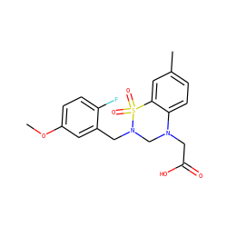 COc1ccc(F)c(CN2CN(CC(=O)O)c3ccc(C)cc3S2(=O)=O)c1 ZINC000653841631