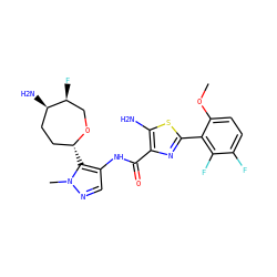 COc1ccc(F)c(F)c1-c1nc(C(=O)Nc2cnn(C)c2[C@@H]2CC[C@@H](N)[C@@H](F)CO2)c(N)s1 ZINC000216888625