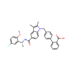 COc1ccc(F)cc1[C@@H](C)NC(=O)c1ccc2c(c1)c(C)c(C)n2Cc1ccc(-c2ccccc2C(=O)O)cc1 ZINC000199336045