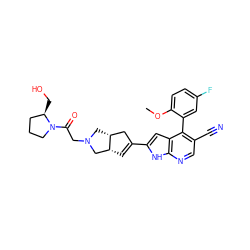 COc1ccc(F)cc1-c1c(C#N)cnc2[nH]c(C3=C[C@@H]4CN(CC(=O)N5CCC[C@H]5CO)C[C@@H]4C3)cc12 ZINC000226082099
