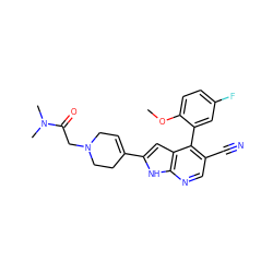COc1ccc(F)cc1-c1c(C#N)cnc2[nH]c(C3=CCN(CC(=O)N(C)C)CC3)cc12 ZINC000226072453