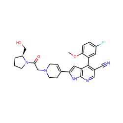 COc1ccc(F)cc1-c1c(C#N)cnc2[nH]c(C3=CCN(CC(=O)N4CCC[C@H]4CO)CC3)cc12 ZINC000226062106