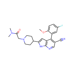 COc1ccc(F)cc1-c1c(C#N)cnc2[nH]c(C3CCN(CC(=O)N(C)C)CC3)cc12 ZINC000226078820