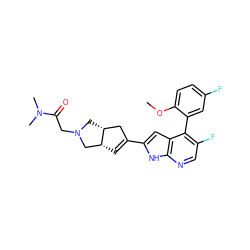 COc1ccc(F)cc1-c1c(F)cnc2[nH]c(C3=C[C@@H]4CN(CC(=O)N(C)C)C[C@@H]4C3)cc12 ZINC000226093723