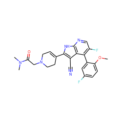 COc1ccc(F)cc1-c1c(F)cnc2[nH]c(C3=CCN(CC(=O)N(C)C)CC3)c(C#N)c12 ZINC000226054258