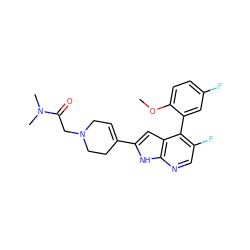 COc1ccc(F)cc1-c1c(F)cnc2[nH]c(C3=CCN(CC(=O)N(C)C)CC3)cc12 ZINC000226113012