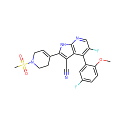 COc1ccc(F)cc1-c1c(F)cnc2[nH]c(C3=CCN(S(C)(=O)=O)CC3)c(C#N)c12 ZINC000226080736