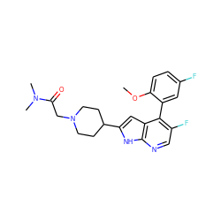 COc1ccc(F)cc1-c1c(F)cnc2[nH]c(C3CCN(CC(=O)N(C)C)CC3)cc12 ZINC000226063442