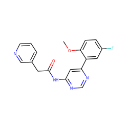 COc1ccc(F)cc1-c1cc(NC(=O)Cc2cccnc2)ncn1 ZINC000117312045
