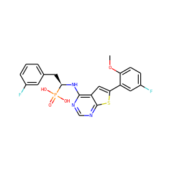 COc1ccc(F)cc1-c1cc2c(N[C@H](Cc3cccc(F)c3)P(=O)(O)O)ncnc2s1 ZINC001772633406