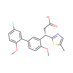 COc1ccc(F)cc1-c1ccc(OC)c([C@H](CC(=O)O)c2ncc(C)s2)c1 ZINC001772645639