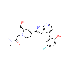 COc1ccc(F)cc1-c1ccnc2[nH]c(C3=C[C@H](CO)N(CC(=O)N(C)C)CC3)cc12 ZINC000226066578