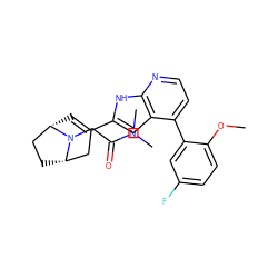 COc1ccc(F)cc1-c1ccnc2[nH]c(C3=C[C@H]4CC[C@@H](C3)N4CC(=O)N(C)C)cc12 ZINC000226072738