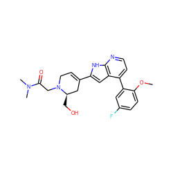 COc1ccc(F)cc1-c1ccnc2[nH]c(C3=CCN(CC(=O)N(C)C)[C@H](CO)C3)cc12 ZINC000217692262