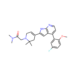 COc1ccc(F)cc1-c1ccnc2[nH]c(C3=CCN(CC(=O)N(C)C)C(C)(C)C3)cc12 ZINC000226063987