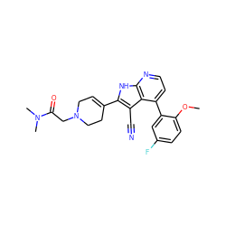 COc1ccc(F)cc1-c1ccnc2[nH]c(C3=CCN(CC(=O)N(C)C)CC3)c(C#N)c12 ZINC000226073979