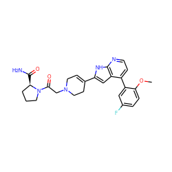 COc1ccc(F)cc1-c1ccnc2[nH]c(C3=CCN(CC(=O)N4CCC[C@H]4C(N)=O)CC3)cc12 ZINC000226069569