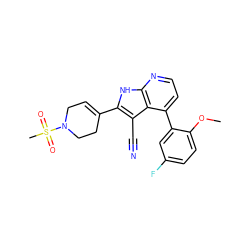 COc1ccc(F)cc1-c1ccnc2[nH]c(C3=CCN(S(C)(=O)=O)CC3)c(C#N)c12 ZINC000226080638
