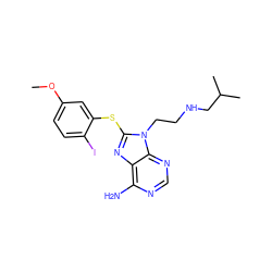 COc1ccc(I)c(Sc2nc3c(N)ncnc3n2CCNCC(C)C)c1 ZINC000013679918