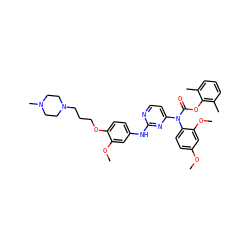 COc1ccc(N(C(=O)Oc2c(C)cccc2C)c2ccnc(Nc3ccc(OCCCN4CCN(C)CC4)c(OC)c3)n2)c(OC)c1 ZINC000036758584