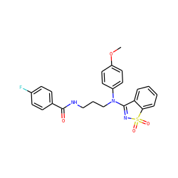 COc1ccc(N(CCCNC(=O)c2ccc(F)cc2)C2=NS(=O)(=O)c3ccccc32)cc1 ZINC000064560493