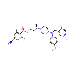 COc1ccc(N(Cc2cnccc2C)C2CCN([C@H](C)CCNC(=O)c3c(C)cc(C#N)nc3C)CC2)cc1 ZINC000082156762