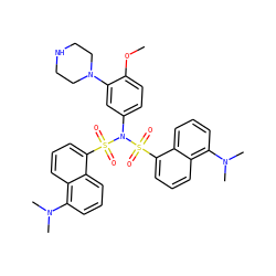 COc1ccc(N(S(=O)(=O)c2cccc3c(N(C)C)cccc23)S(=O)(=O)c2cccc3c(N(C)C)cccc23)cc1N1CCNCC1 ZINC000072147798