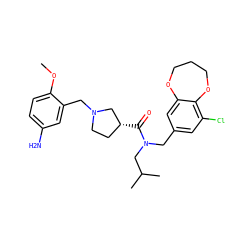 COc1ccc(N)cc1CN1CC[C@@H](C(=O)N(Cc2cc(Cl)c3c(c2)OCCCO3)CC(C)C)C1 ZINC000114099188