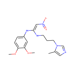 COc1ccc(N/C(=C/[N+](=O)[O-])NCCCn2cncc2C)cc1OC ZINC000139876348