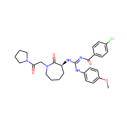 COc1ccc(N/C(=N\C(=O)c2ccc(Cl)cc2)N[C@H]2CCCCN(CC(=O)N3CCCC3)C2=O)cc1 ZINC000040876318