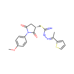 COc1ccc(N2C(=O)C[C@H](SC(=N)N/N=C(\C)c3cccs3)C2=O)cc1 ZINC000017835778