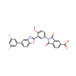 COc1ccc(N2C(=O)c3ccc(C(=O)O)cc3C2=O)cc1-c1nc2cc(-c3cc(F)cc(F)c3)ccc2o1 ZINC000003925175