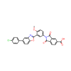 COc1ccc(N2C(=O)c3ccc(C(=O)O)cc3C2=O)cc1-c1nc2cc(-c3ccc(Cl)cc3)ccc2o1 ZINC000026969483