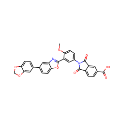 COc1ccc(N2C(=O)c3ccc(C(=O)O)cc3C2=O)cc1-c1nc2cc(-c3ccc4c(c3)OCO4)ccc2o1 ZINC000026977337