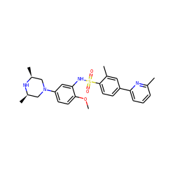 COc1ccc(N2C[C@H](C)N[C@H](C)C2)cc1NS(=O)(=O)c1ccc(-c2cccc(C)n2)cc1C ZINC000095598602