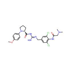 COc1ccc(N2CCC[C@H]2C(=O)N/C(N)=N/Cc2cc(Cl)c(NC(=O)CN(C)C)c(Cl)c2)cc1 ZINC000142834590