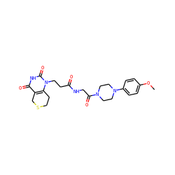 COc1ccc(N2CCN(C(=O)CNC(=O)CCn3c4c(c(=O)[nH]c3=O)CSCC4)CC2)cc1 ZINC000013860426