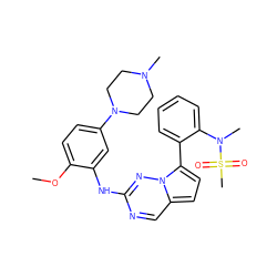 COc1ccc(N2CCN(C)CC2)cc1Nc1ncc2ccc(-c3ccccc3N(C)S(C)(=O)=O)n2n1 ZINC000095578472