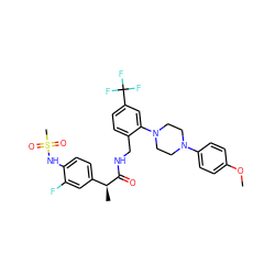 COc1ccc(N2CCN(c3cc(C(F)(F)F)ccc3CNC(=O)[C@@H](C)c3ccc(NS(C)(=O)=O)c(F)c3)CC2)cc1 ZINC000145907096