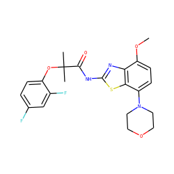 COc1ccc(N2CCOCC2)c2sc(NC(=O)C(C)(C)Oc3ccc(F)cc3F)nc12 ZINC001772644782