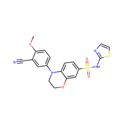 COc1ccc(N2CCOc3cc(S(=O)(=O)Nc4nccs4)ccc32)cc1C#N ZINC000220256392