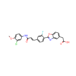 COc1ccc(NC(=O)/C=C/c2ccc(-c3nc4cc(CC(=O)O)ccc4o3)c(F)c2)cc1Cl ZINC000040918196