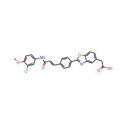 COc1ccc(NC(=O)/C=C/c2ccc(-c3nc4cc(CC(=O)O)ccc4o3)cc2)cc1Cl ZINC000028524064