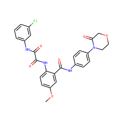 COc1ccc(NC(=O)C(=O)Nc2cccc(Cl)c2)c(C(=O)Nc2ccc(N3CCOCC3=O)cc2)c1 ZINC000299854622